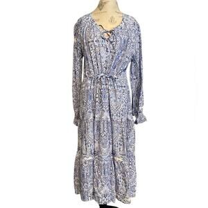 Koko & Mason Elegant Asymmetrical Blue Paisley Dress Size Medium NWT